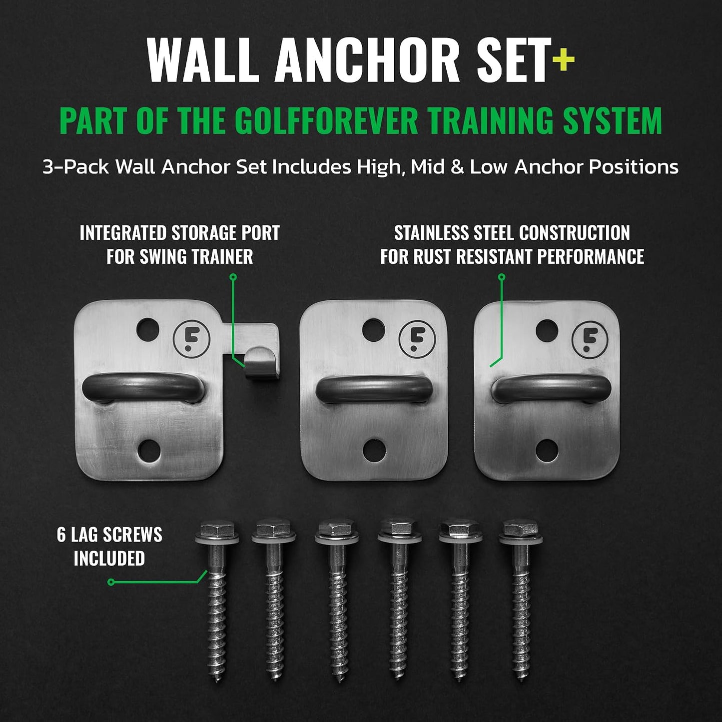 Wall Anchor Set Proven by Golfer Scottie Scheffler | Golf Swing Training Wall Anchor Point | Premium Golf Training Workout Exercise Equipment to Expand Movements | 3-Pack | 6 Lag Screws