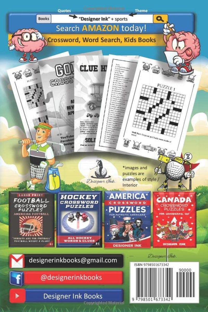 Golf Crossword Puzzles: Golfers, Courses, Terms, Legends. Golfing Sports Interior. Easy to Hard Words. ALL AGES Activity.