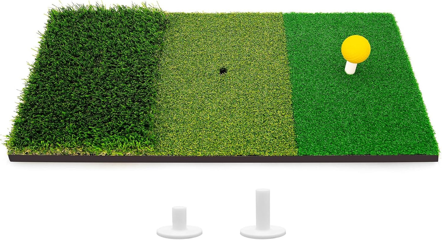 Portable & Foldable Golf Practice Mat – Dual-Turf Golf Hitting Mat for Indoor & Outdoor Swing and Chipping – Fairway & Rough Turf Golf Training Mat for Backyard and Home
