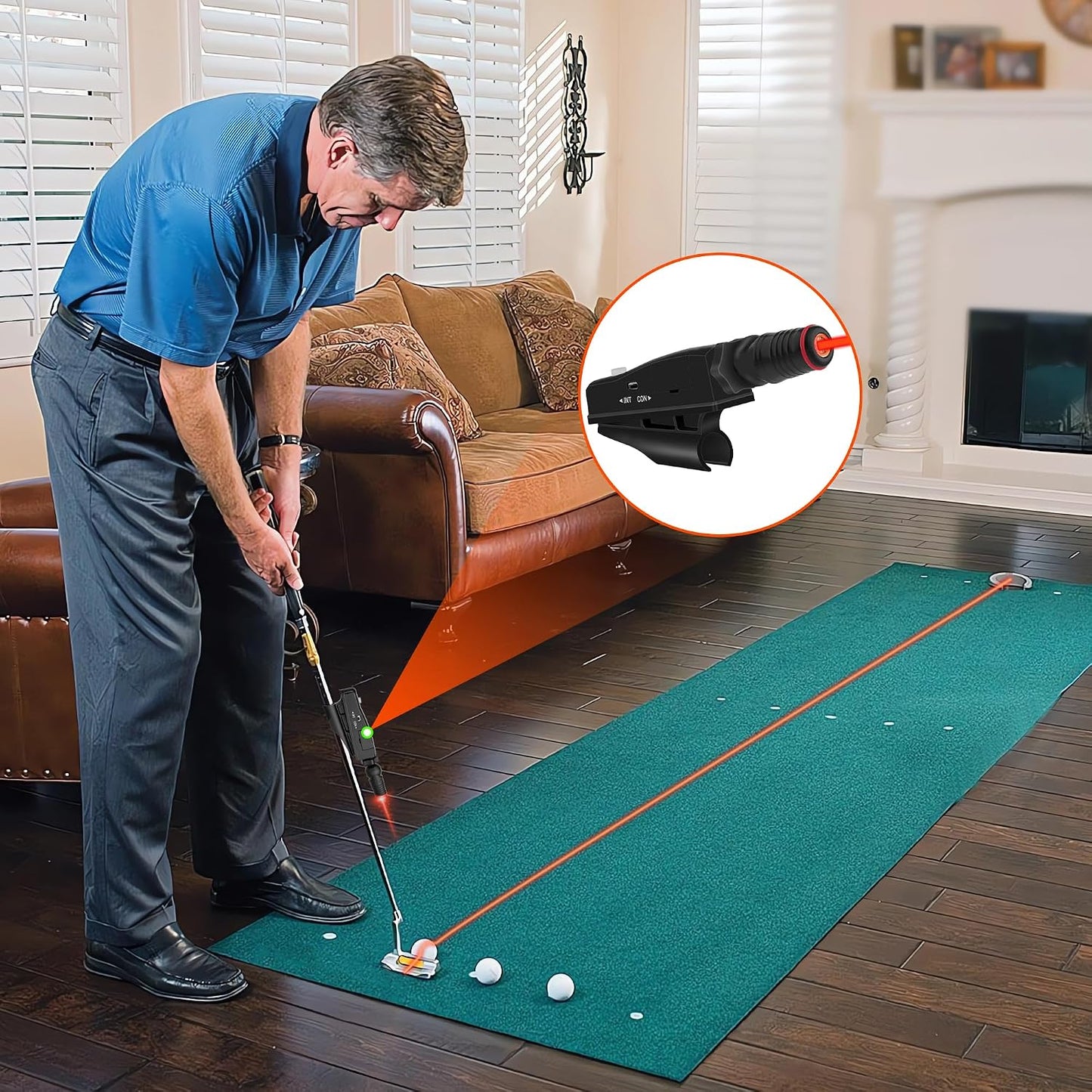 Indoor Golf Putting Training Aid with Two Modes, Alignment Tool for Precision Putting, Red Line Putting Trainer, Cool Golf Gift for Golfers