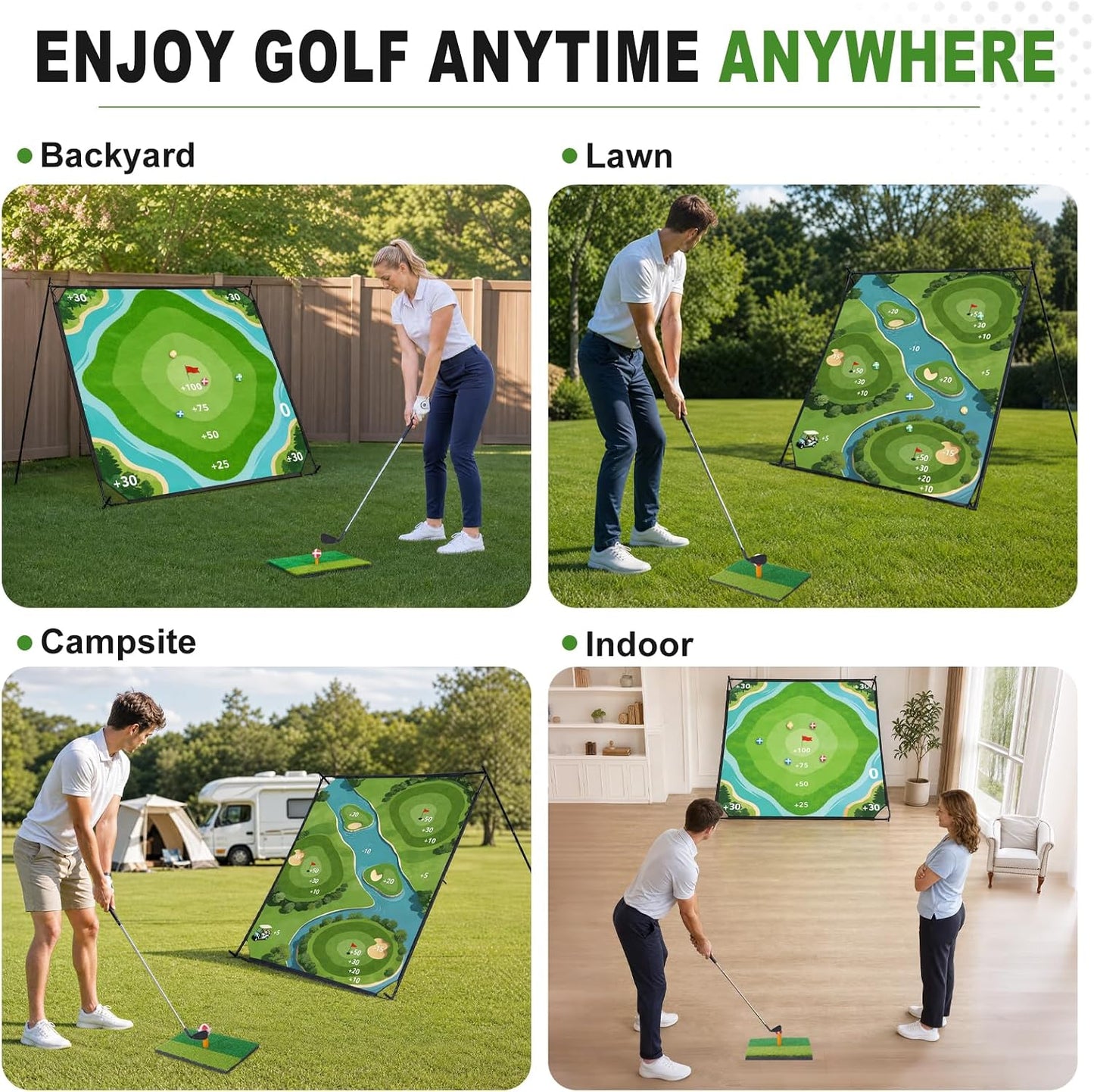 71"×71" Golf Chipping Game Outdoor Indoor, Double Sided Golf Chipping Practice Set with Hitting Mat, Golf Club, Sticky Ball,Scoreboard
