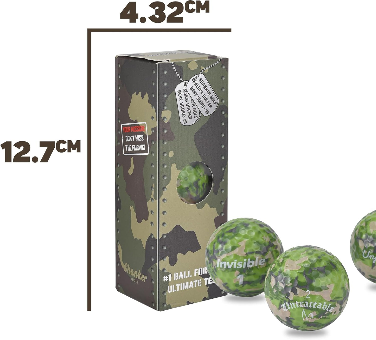 Shanker Camo Golf Balls – Funny Camouflage Prank Gift with Sayings (3-Pack) – the #1 Challenge in Golf – Novelty Gift for Golfers