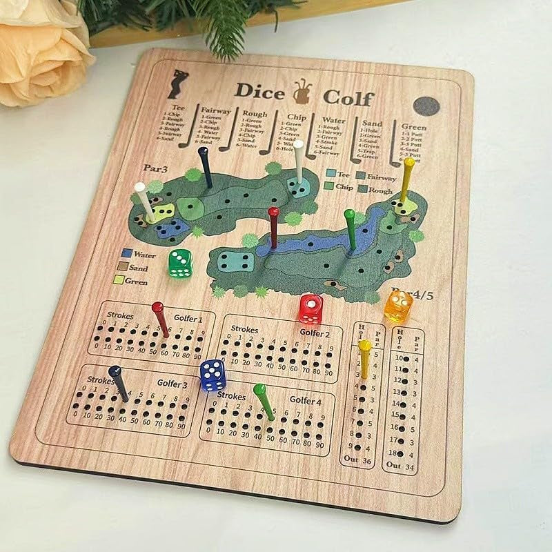 Golf Dice, Fun and Challenging Golf Dice, Wooden Tabletop Golf Dices, Perfect for Family Party Nights Holiday Parties.