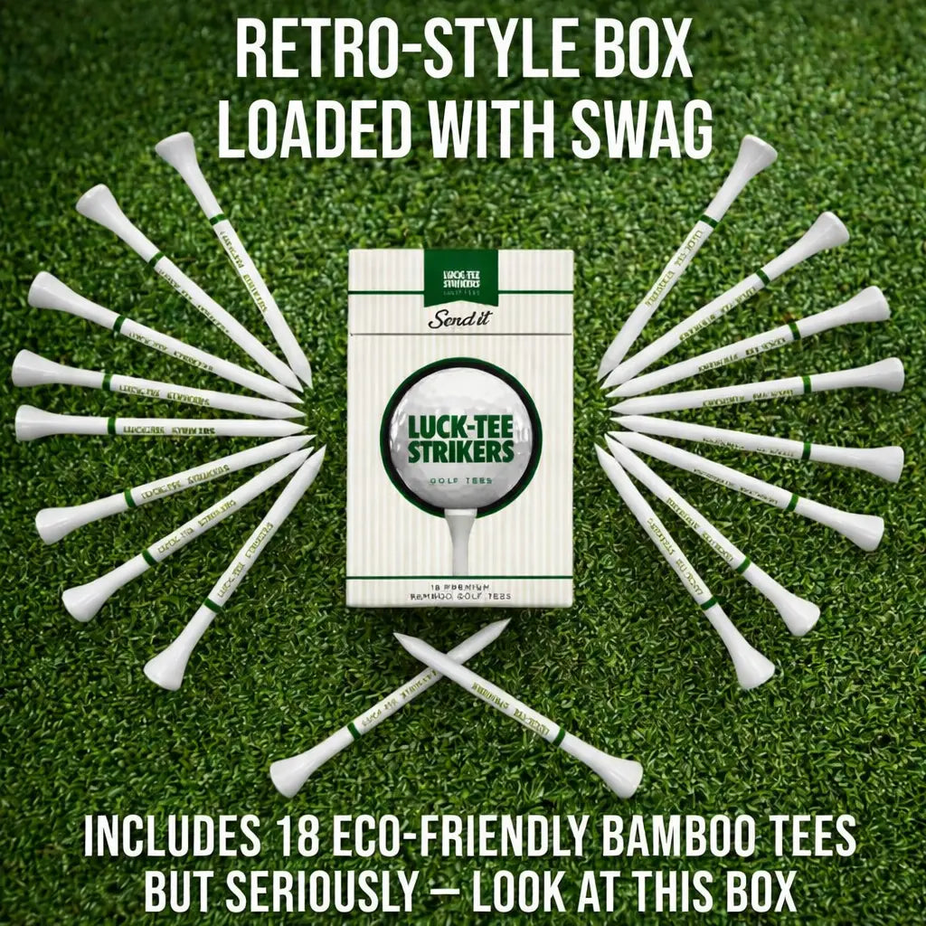 Luck-Tee Strikers Flip-Top Golf Tee Holder | Vintage-Style Pocket Case with 18 Bamboo Tees | Unique Golf Gift for Men, Cool Fathers Day Gift Golf Accessories