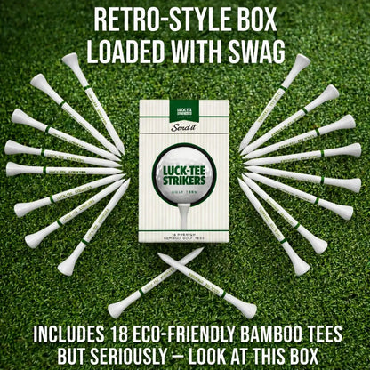 Luck-Tee Strikers Flip-Top Golf Tee Holder | Vintage-Style Pocket Case with 18 Bamboo Tees | Unique Golf Gift for Men, Cool Fathers Day Gift Golf Accessories