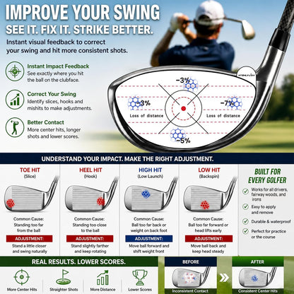 Golf Impact Stickers, High-Resolution Impact Tape for Irons, Woods & Fairway Clubs, Swing Training Aid for Home Practice, Nets & Golf Simulators, Essential Golf Accessories for Men & Women