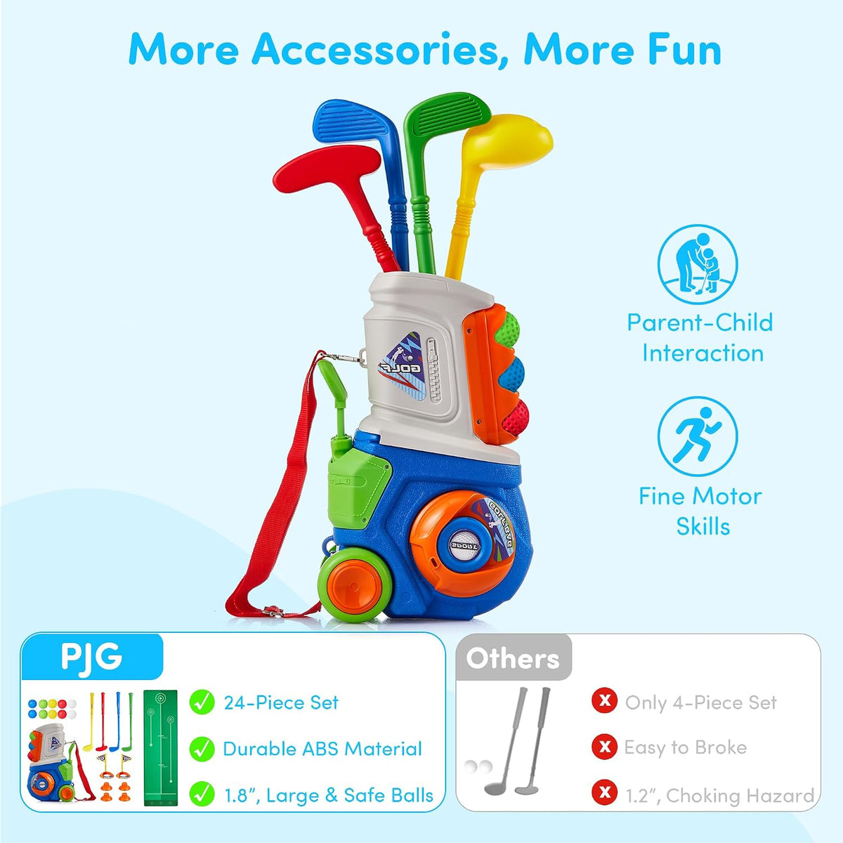 24 Pcs Golf Clubs Set, Golf Toys, Birthday Gift for Boys and Girls | 4 Plastic Golf Clubs and 10 Golf Balls with Cart, Indoor & Outdoor Golf Toy Set, Sports Toys for Boys and Girls, Blue