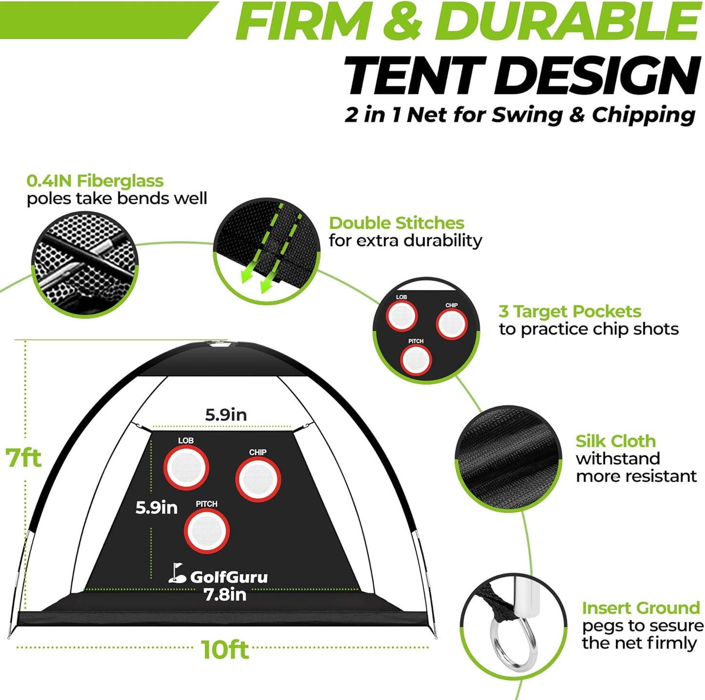 10X7Ft All in 1 Golf Practice Net & 5X5Ft Golf Hitting Mats Practice with 10 Golf Balls, 9 Golf Tees, Golf Hitting Training Aids for Backyard Driving Chipping Indoor Outdoor Training