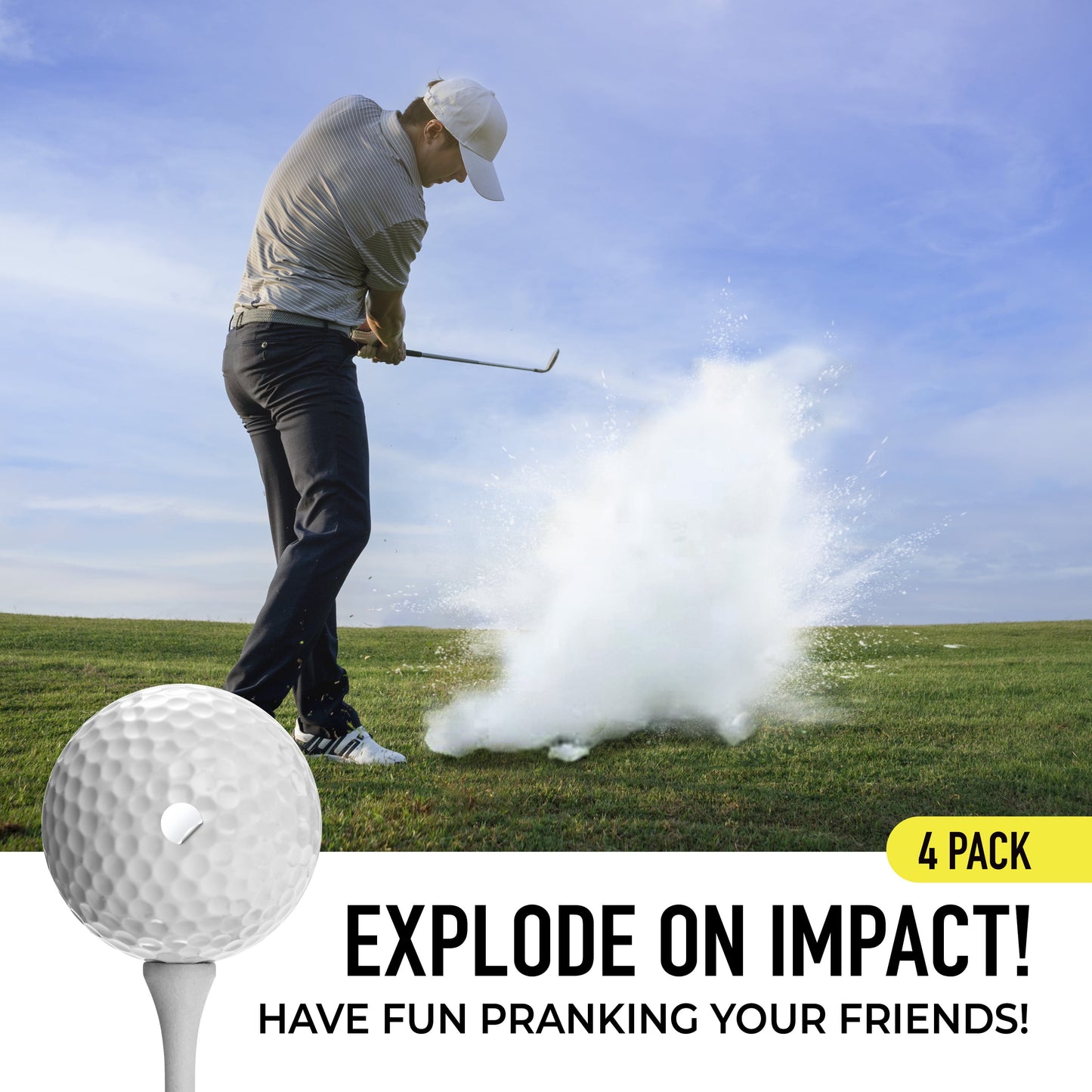 (4 Pack)  Exploder Prank Golf Balls, White and Dimpled, 4 Pack