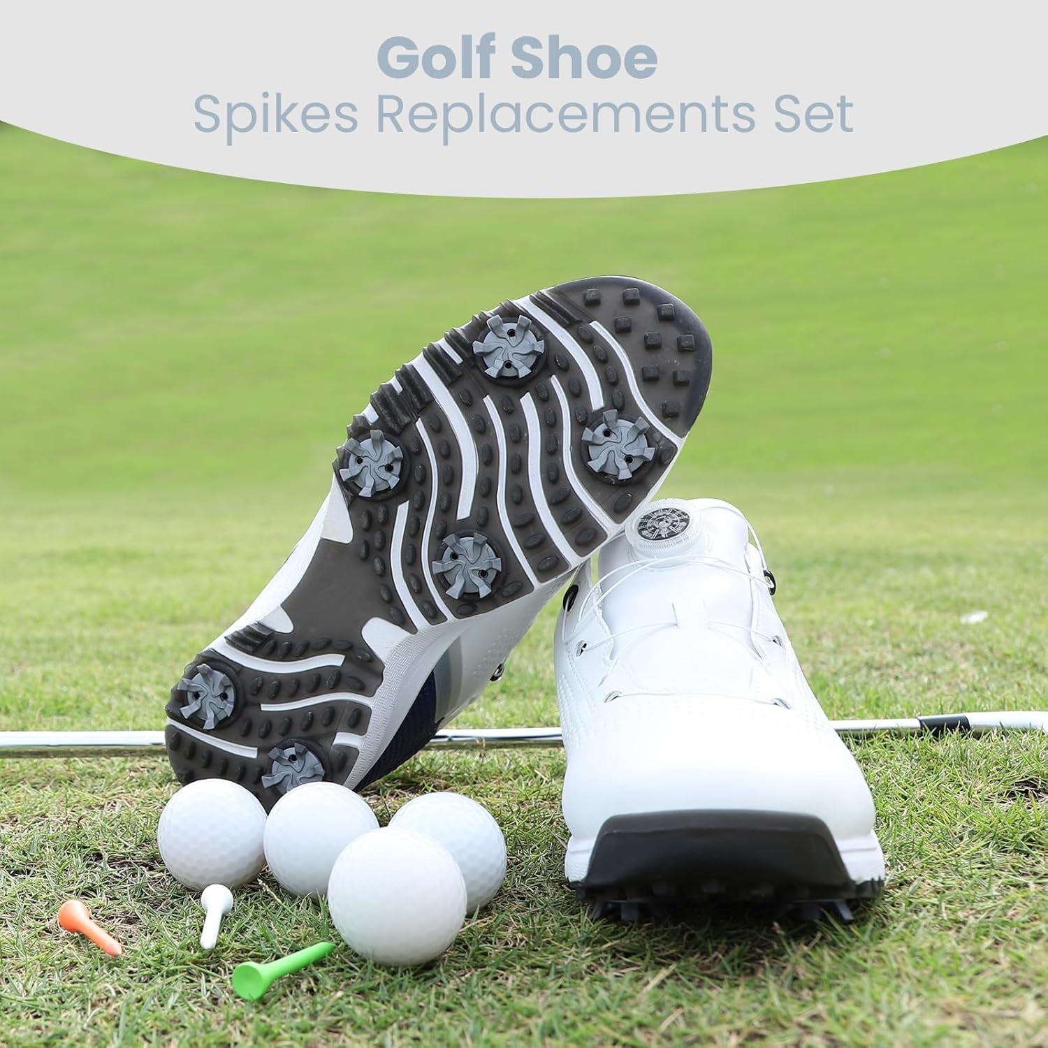 51 Pcs Golf Shoe Spikes Replacements Set Includes 50 Shoe Cleats Replacement & 1 Black Cleats Spanner Metal Thread Screw 6 Mm Dia Golf Accessories