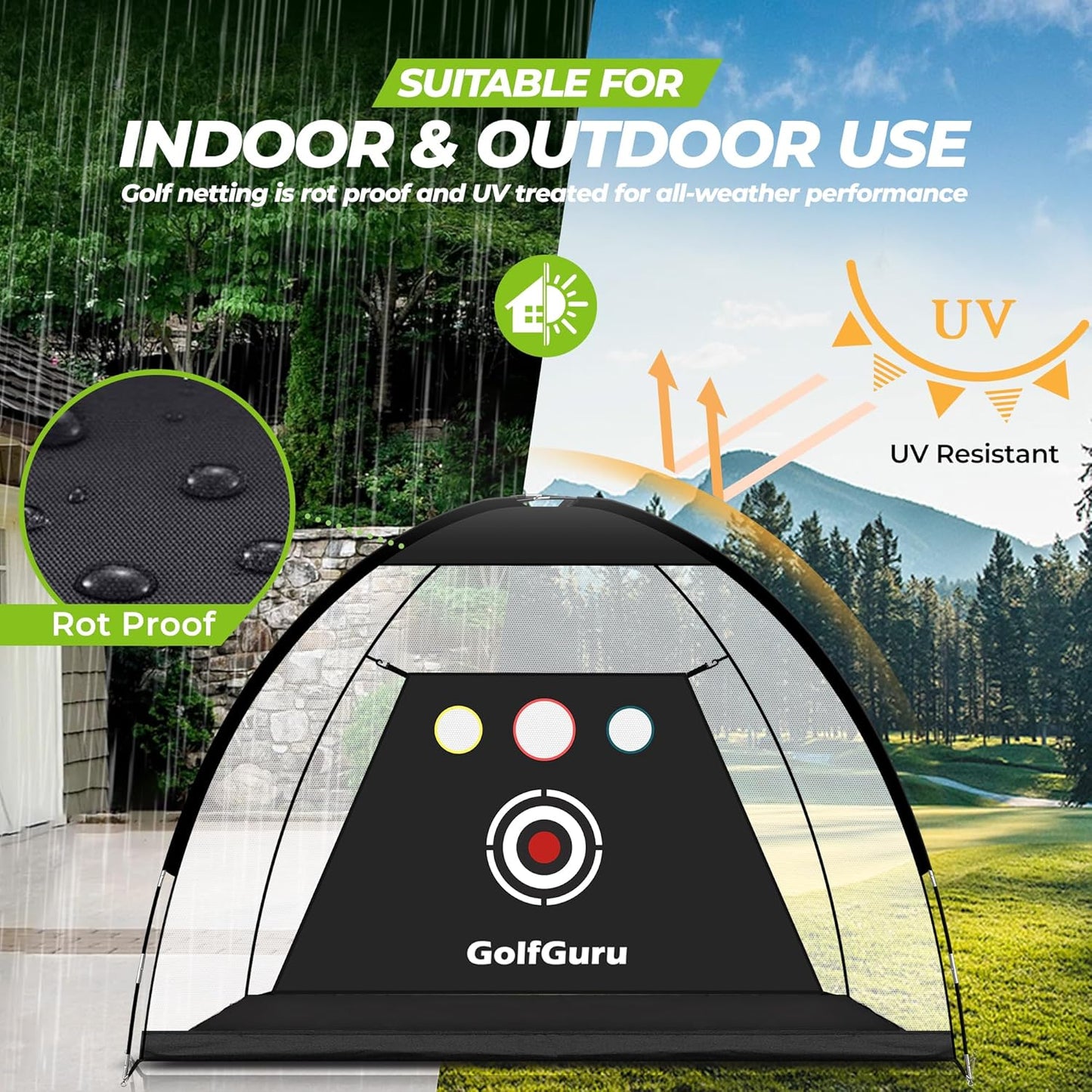 All in 1 Golf Practice Net - 10X7Ft Tri-Turf Mat, Impact Target, 10 Balls, 7 Tees, Carry Bag for Backyard Driving Chipping Indoor