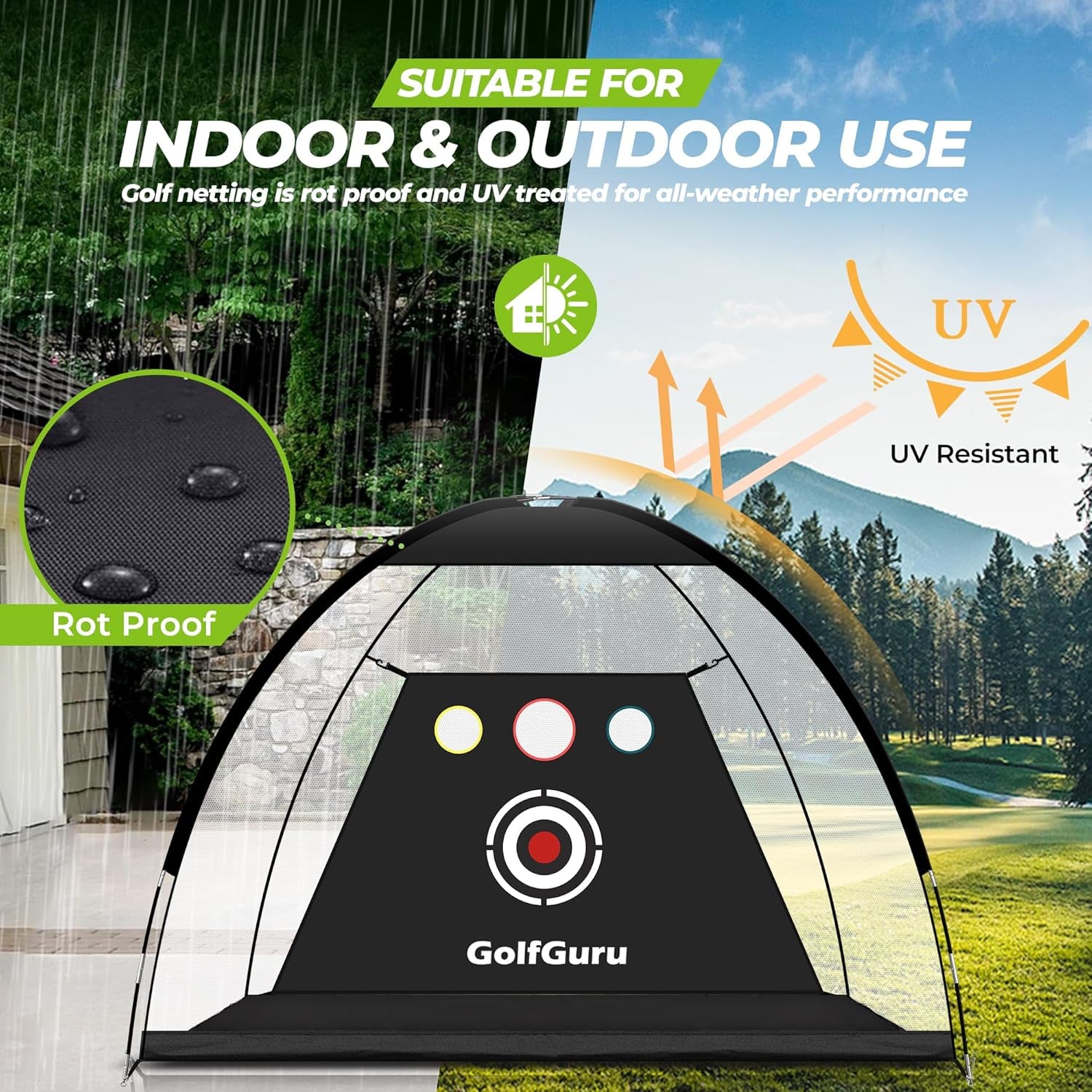 All in 1 Golf Practice Net - 10X7Ft Tri-Turf Mat, Impact Target, 10 Balls, 7 Tees, Carry Bag for Backyard Driving Chipping Indoor