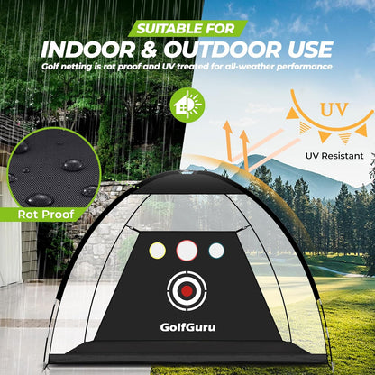 All in 1 Golf Practice Net - 10X7Ft Tri-Turf Mat, Impact Target, 10 Balls, 7 Tees, Carry Bag for Backyard Driving Chipping Indoor