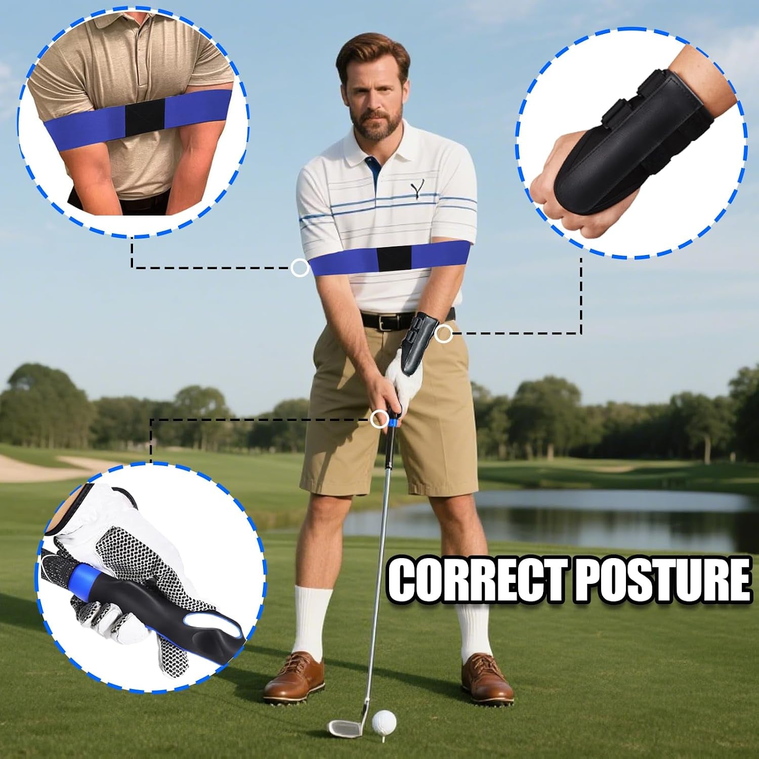 Golf Grip Trainer, Swing Correcting Arm Band, Golf Wrist Brace Swing Training Correct Aid, Suitable for Golf Beginners and Professional Players, Achieve Standard Posture and Swing Accuracy.（3 Pcs）