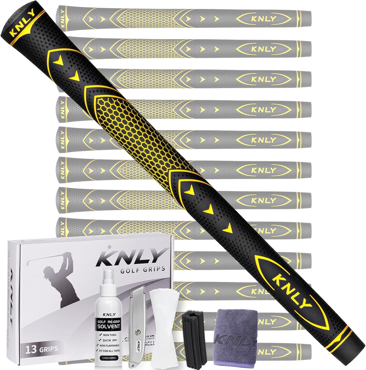 Golf Grips 13-Pack High-Performance | All-Weather Anti-Slip Rubber for High Traction & High Feedback Golf Club Grips | Includes 15 Tapes or Complete Repair Kit.
