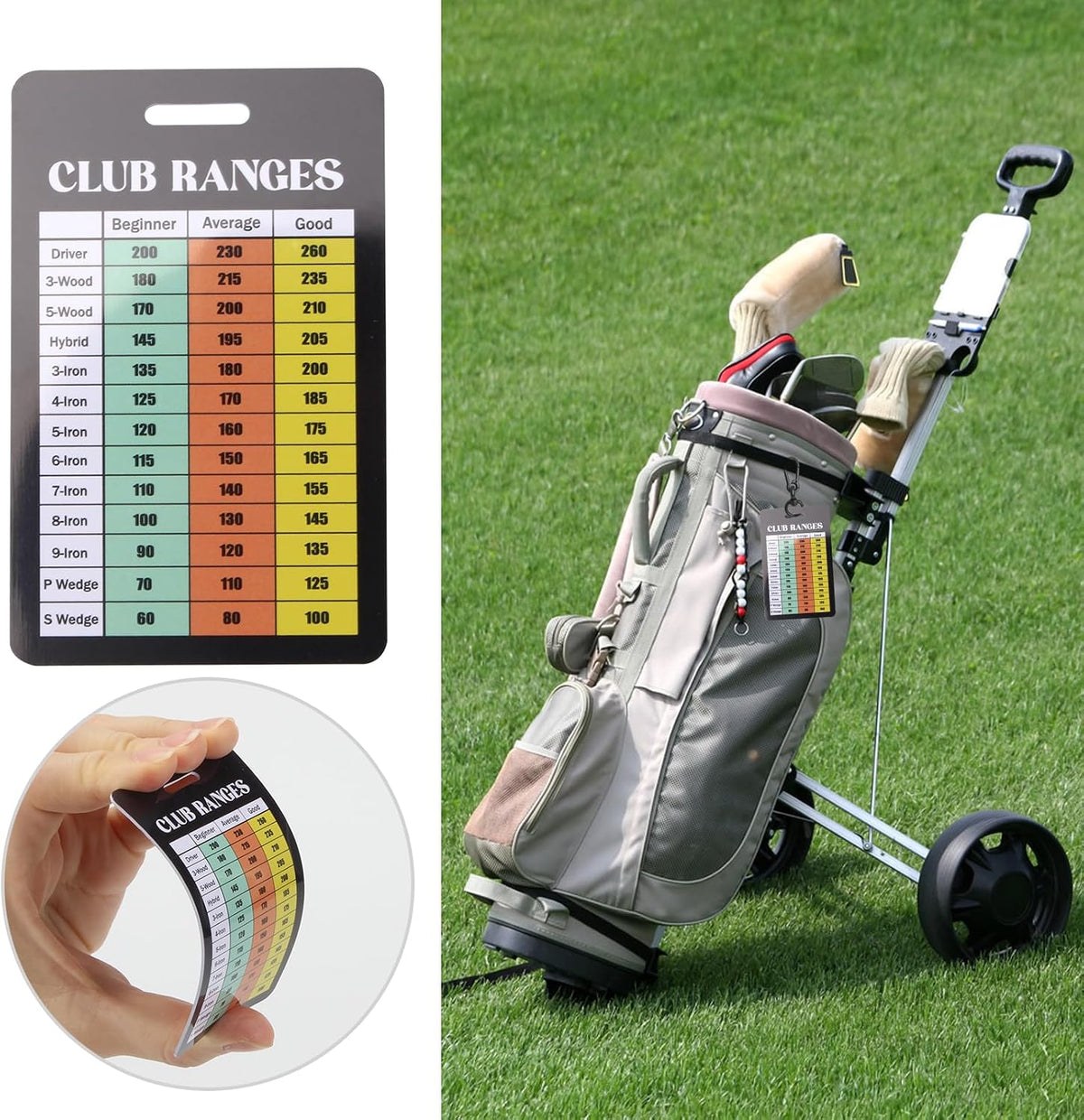 Golf Club Range Chart Card, Golf Club Distance and Rules Card Golf Yardage Card, Golf Gifts Golf Accessories for Seasoned Golfers, Average, or Beginners, 1 Pack