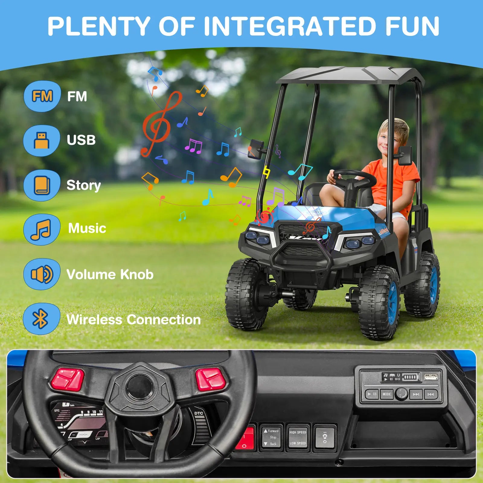 #Summerfinds LIGIANT R9 24V Kids Golf Cart, 4WD Electric Car W/Remote Control, Detachable Awning & Music, Festive Christmas Gift for Boys & Girls#Summervibes Ride on Wheels