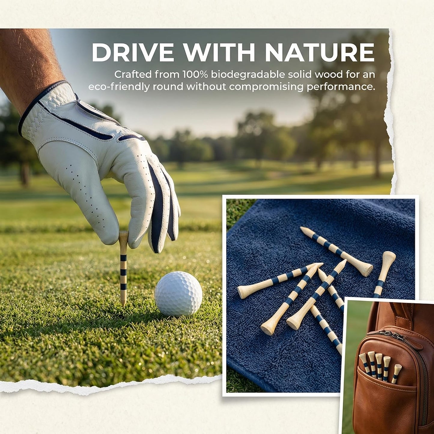 3-1/4 Inch Graduated Wood Golf Tees with 3 Height Mark Lines, 100 Pack Natural Hardwood Durable Golf Ball Tees, Adjustable Height Marking Wood Tees for Men Women Golf Practice & Training