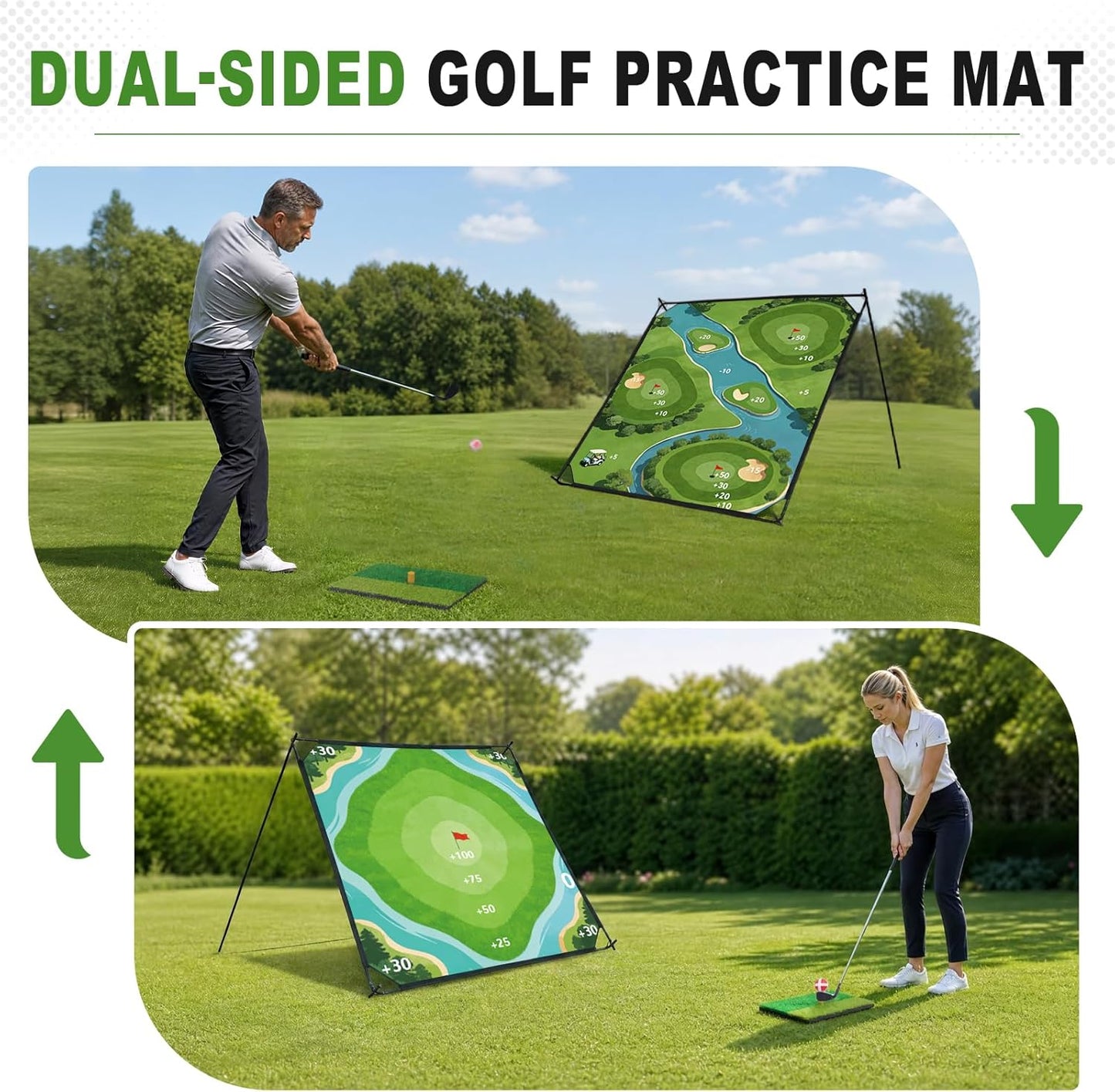 71"×71" Golf Chipping Game Outdoor Indoor, Double Sided Golf Chipping Practice Set with Hitting Mat, Golf Club, Sticky Ball,Scoreboard