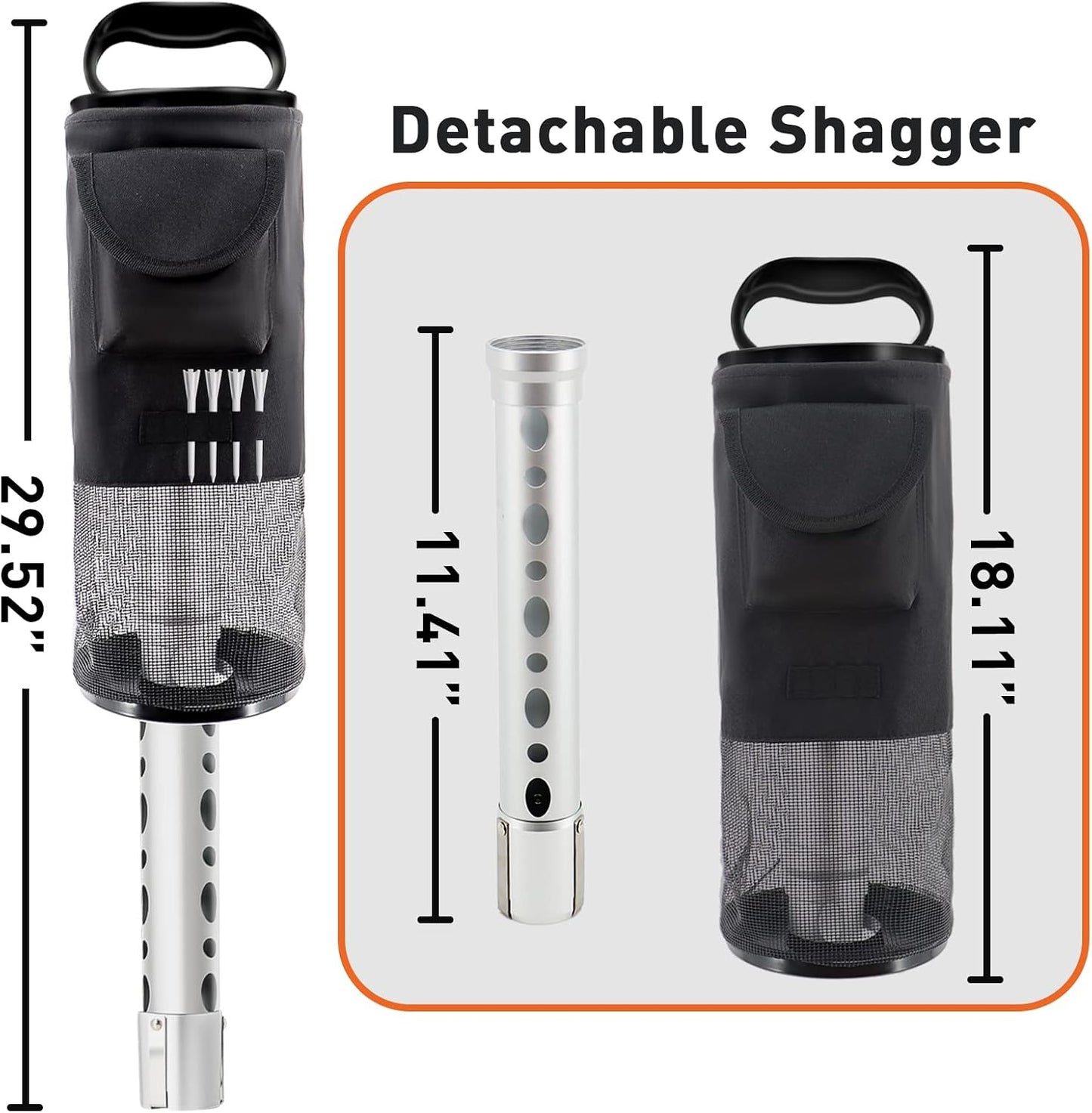 Shag Bag for Golf Balls Golf Ball Retriever, Durable Aluminum Shag Tube Golf Ball Shagger, Detachable Collector and Portable Pocket Storage Picker (Holds 70 Balls)