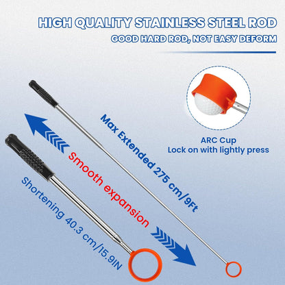 Golf Ball Retriever, Max 6/9/12/15Ft Lightweight Portable Stainless/Aluminum Alloy Telescopic Golf Ball Grabber for Water, Bushes, Grass and Sand, Golf Accessories Gifts for Men Women