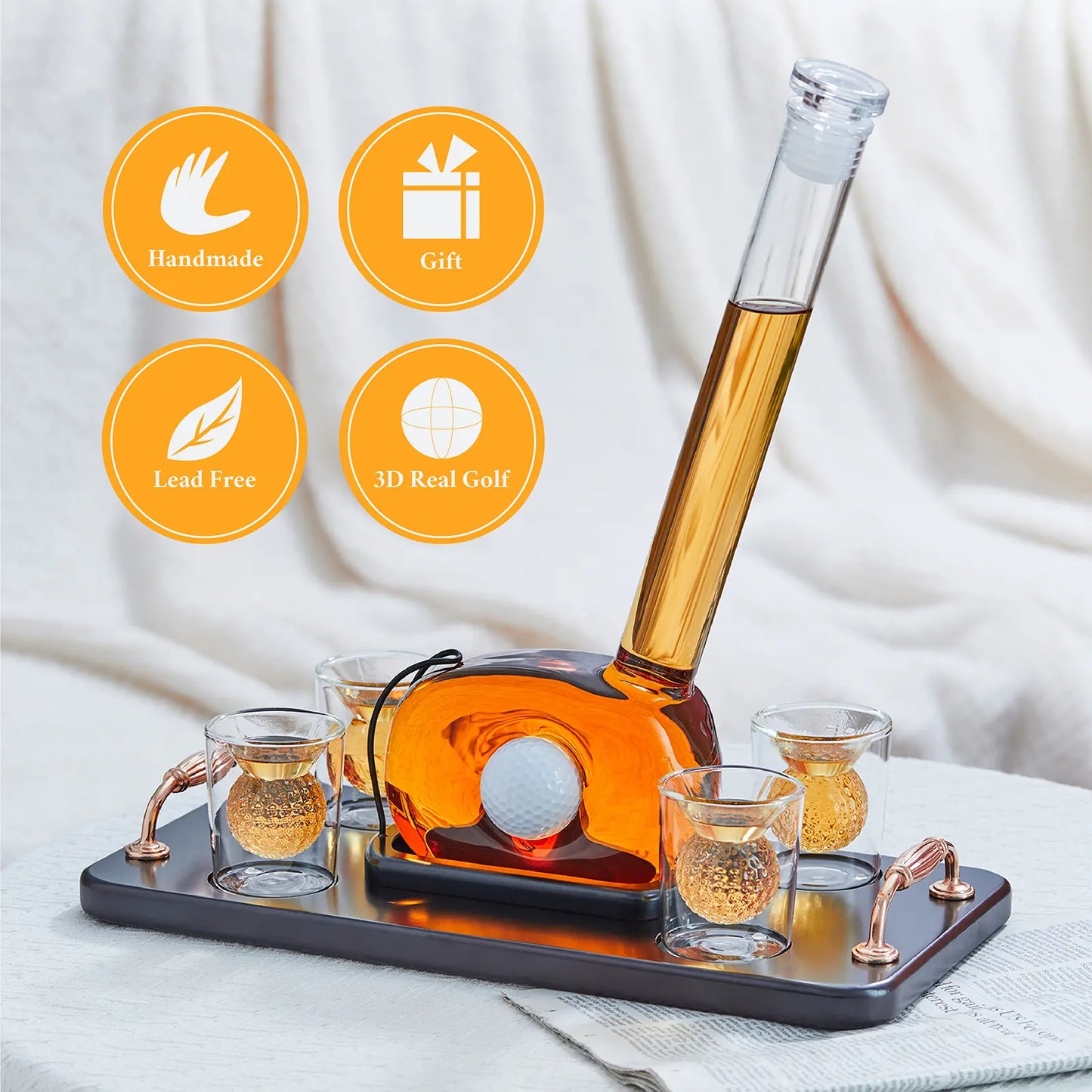 CRAFTGEN Golf Whiskey Decanter Set with Glasses | Golf Gifts for Men
