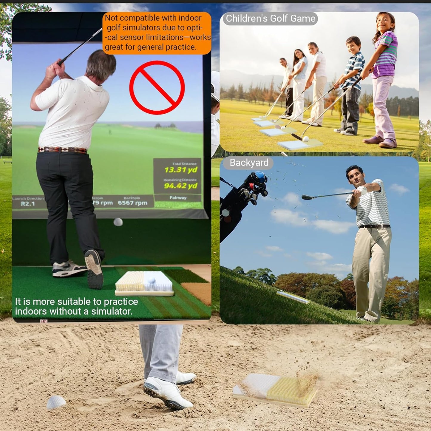 15.7" X 11.8" Golf Bunker Mat, Dual Sand Trap Practice Mat for Bunker Shot & Chipping Training, Portable Golf Training Mat for Indoor Outdoor Use, Golf Training Aid