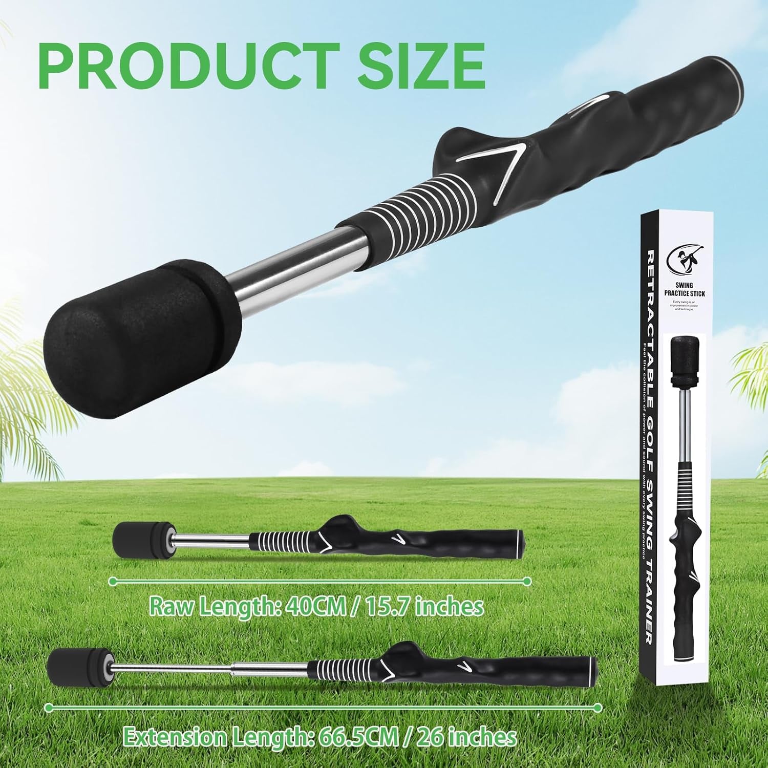 Golf Swing Training Aid, Retractable Golf Grip Trainer for Golf Training, Golf Swing Trainer with Arm Band for Warm-Up, Right-Handed Grip Trainer Golf Club for Indoor & Outdoor Use