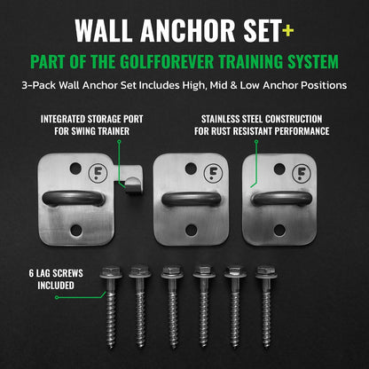 Wall Anchor Set Proven by Golfer Scottie Scheffler | Golf Swing Training Wall Anchor Point | Premium Golf Training Workout Exercise Equipment to Expand Movements | 3-Pack | 6 Lag Screws