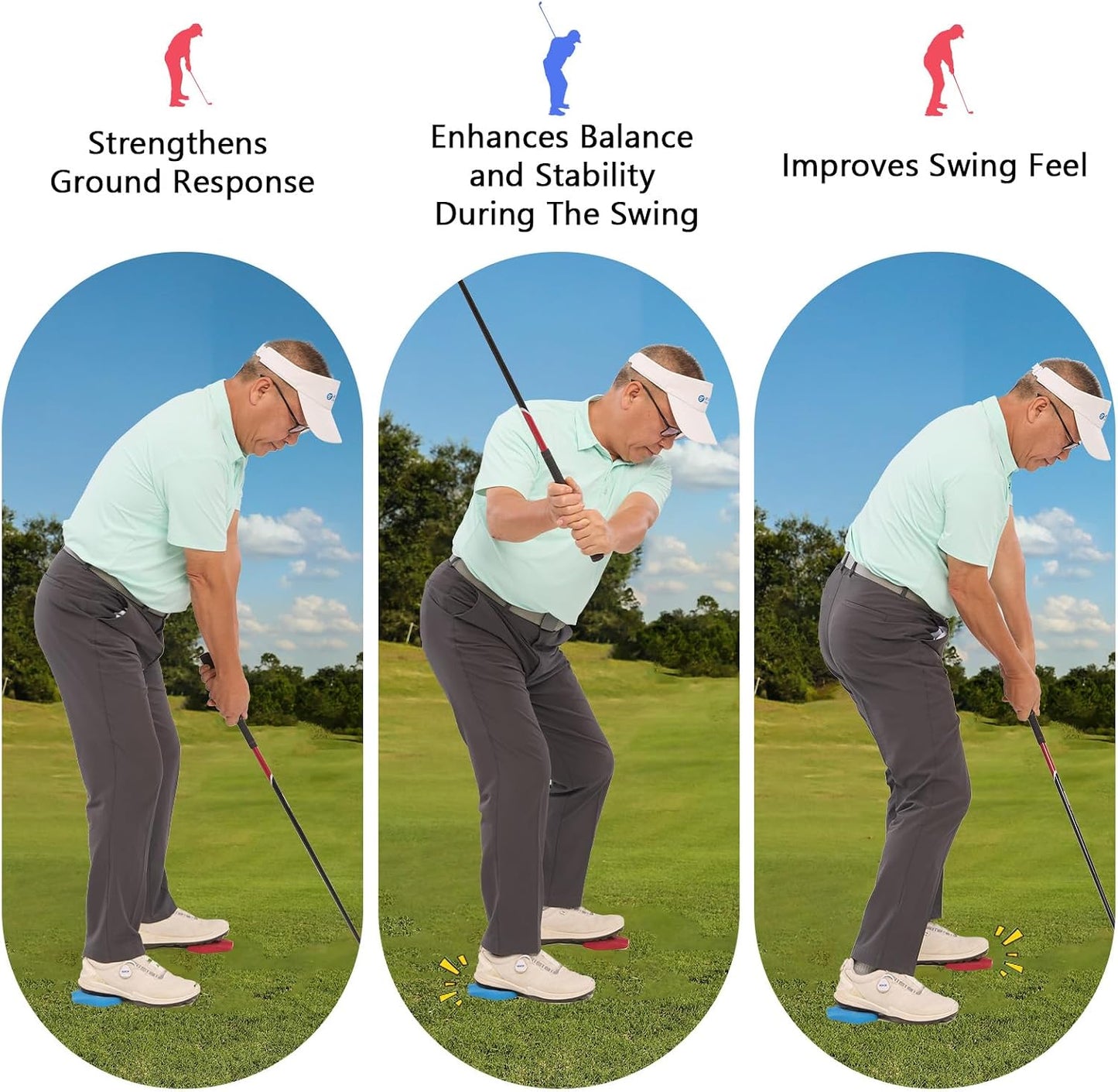 Golf Strength Foot Pads with Sound Feedback | Sound Feedback Foot Pads Train Ground Reaction Force, Stability, and Club Head Speed.