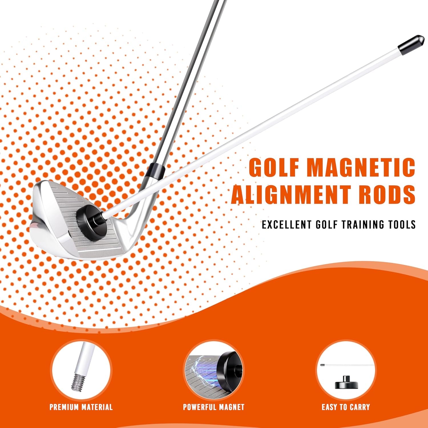 2 Pack Professional Golf Magnetic Alignment Rods, Premium Alignment Golf Stick Ideal for Aiming, Magnetic Swing Training Aid Accessories for Putting and Swing Practice
