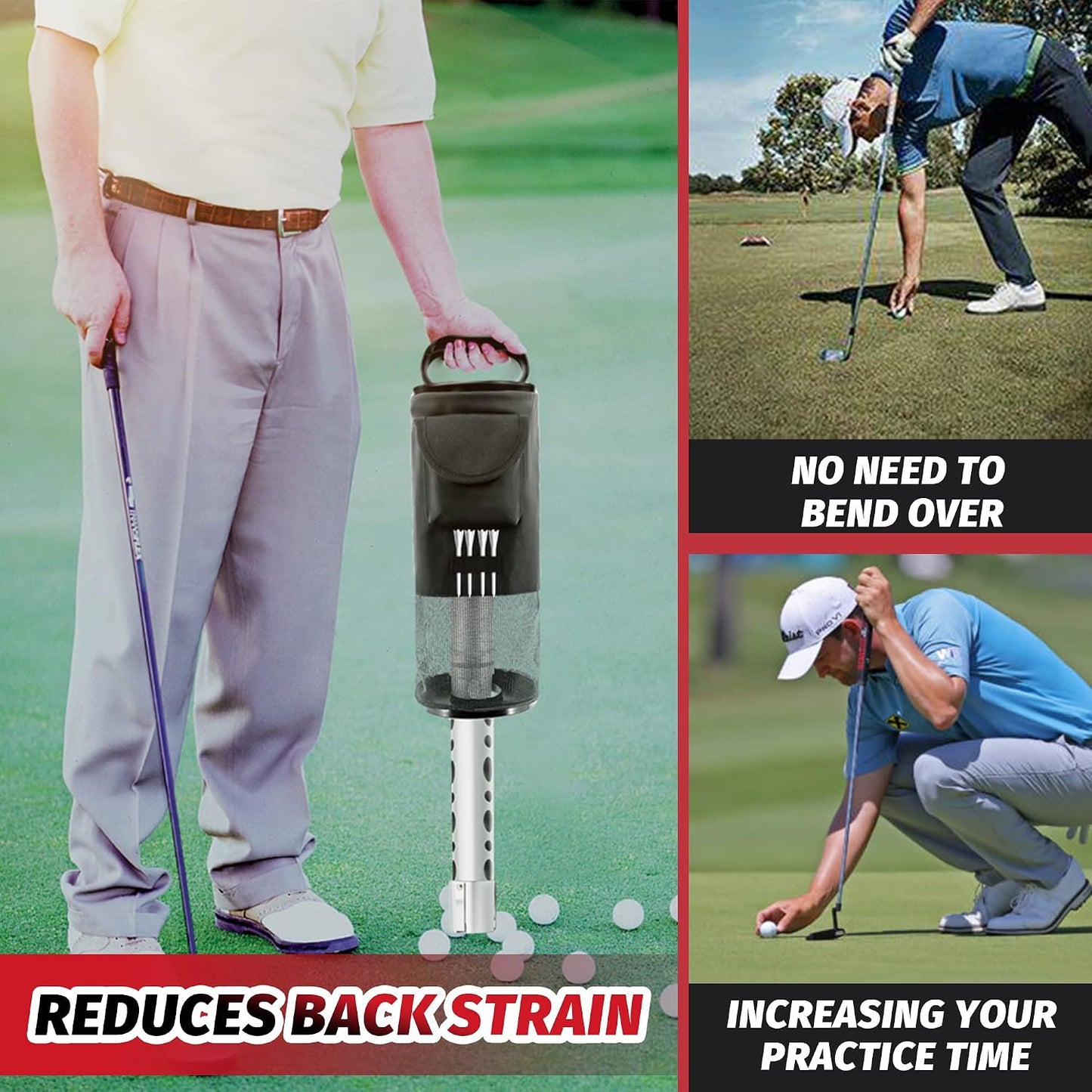 Shag Bag for Golf Balls Golf Ball Retriever, Durable Aluminum Shag Tube Golf Ball Shagger, Detachable Collector and Portable Pocket Storage Picker (Holds 70 Balls)