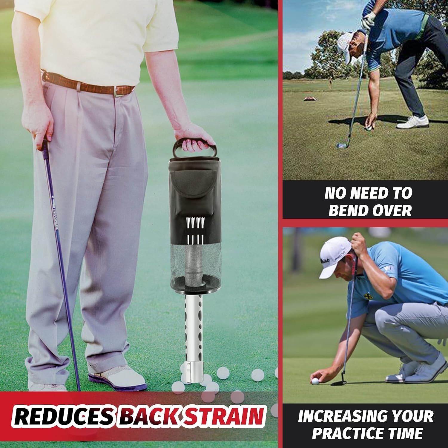 Shag Bag for Golf Balls Golf Ball Retriever, Durable Aluminum Shag Tube Golf Ball Shagger, Detachable Collector and Portable Pocket Storage Picker (Holds 70 Balls)