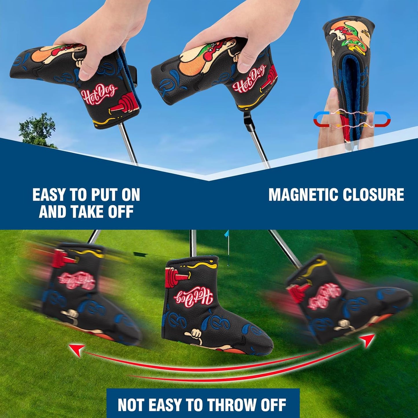 Putter Covers Hotdog Mallet Putter Headcover Blade Putter Covers Leather Golf Headcover with Magnetic Golf Club Cover for All Brand