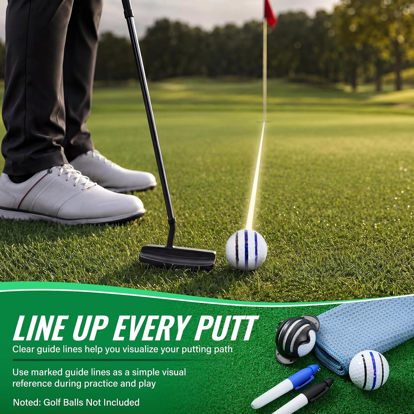 4-Piece Golf Ball Marker Alignment Kit, Stencils & Pens | Includes T-Line and Straight-Line Stencils with 2 Fine Tip Pens for Marking Golf Balls and Improving Putting Aim.