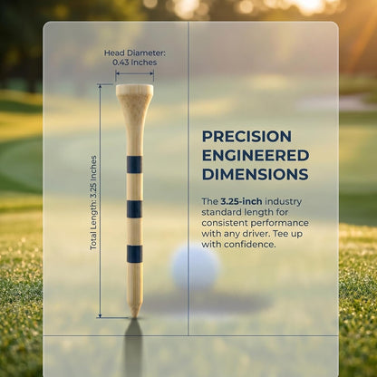 3-1/4 Inch Graduated Wood Golf Tees with 3 Height Mark Lines, 100 Pack Natural Hardwood Durable Golf Ball Tees, Adjustable Height Marking Wood Tees for Men Women Golf Practice & Training