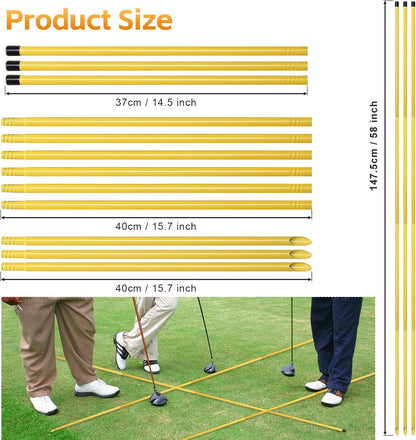 Golf Alignment Sticks 3 Pack, 58 Inch Golf Swing Practice Stick, Adjustable Length Golf Practice Rods Alignment Training Sticks for Aiming, Putting, Full Swing Trainer, Yellow