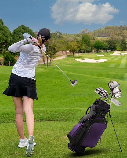 Golf Clubs Womens Golf Clubs 8 Pieces Golf Club Set with Head Cover Stand Bag Includes #1 Driver & #3 Fairway Wood & #4 Hybrid & #7#8#9#P Irons