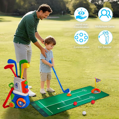 24 Pcs Golf Clubs Set, Golf Toys, Birthday Gift for Boys and Girls | 4 Plastic Golf Clubs and 10 Golf Balls with Cart, Indoor & Outdoor Golf Toy Set, Sports Toys for Boys and Girls, Blue