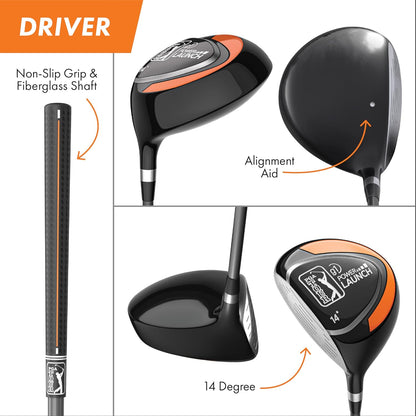 PGA Tour Youth Golf Club Set for Ages 8-12 & 12+ (4’8”–5’10”), Right and Left-Handed Kids Golf Sets – Beginner Junior Golf Clubs with Lightweight Stand Bag, Mallet Putter, Hybrid, Driver