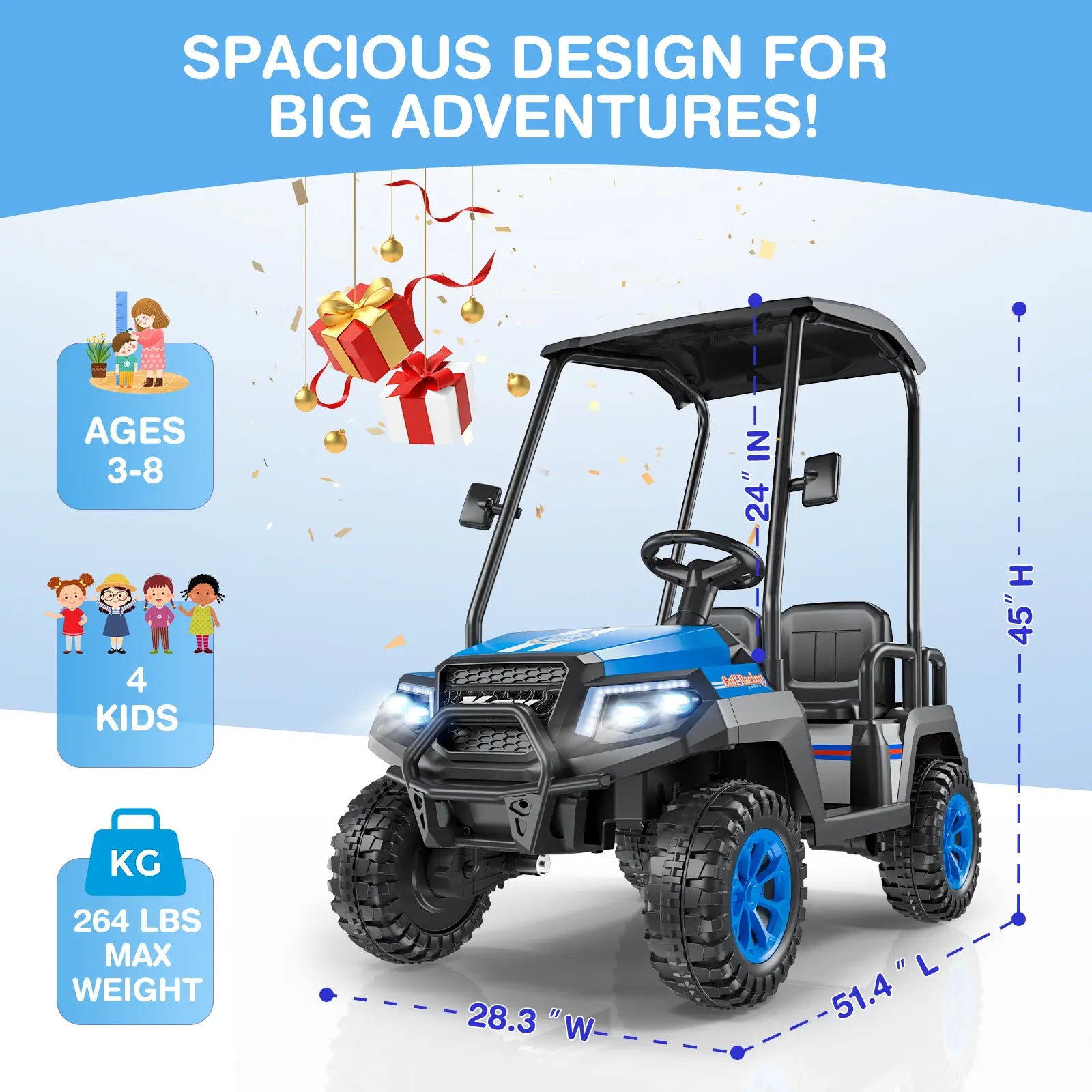 #Summerfinds LIGIANT R9 24V Kids Golf Cart, 4WD Electric Car W/Remote Control, Detachable Awning & Music, Festive Christmas Gift for Boys & Girls#Summervibes Ride on Wheels