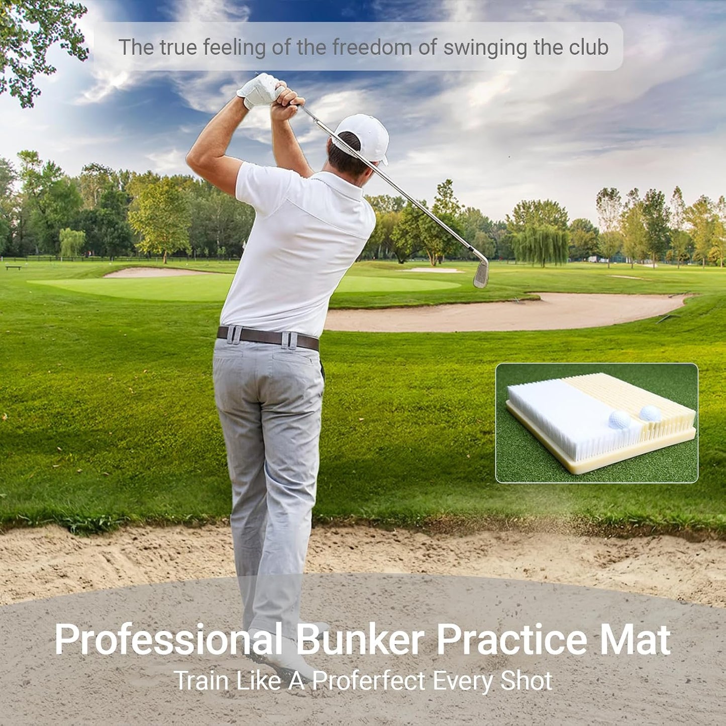 15.7" X 11.8" Golf Bunker Mat, Dual Sand Trap Practice Mat for Bunker Shot & Chipping Training, Portable Golf Training Mat for Indoor Outdoor Use, Golf Training Aid