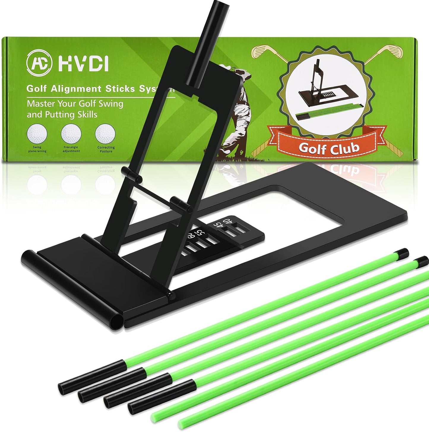 Golf Alignment Sticks Holder with Angle Adjustment, Golf Training Aid with Golf Alignment Stick, Weighted Golf Swing Training Aid Golf Trainer for Putting, Swing, Aiming