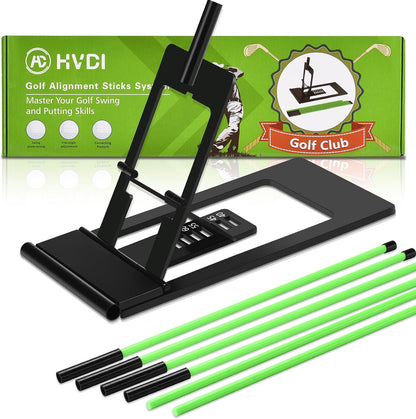 Golf Alignment Sticks Holder with Angle Adjustment, Golf Training Aid with Golf Alignment Stick, Weighted Golf Swing Training Aid Golf Trainer for Putting, Swing, Aiming