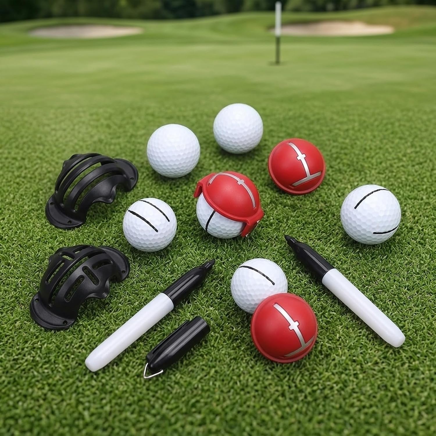 7Pcs Impact Ball Liner Set, Golf Ball Line Marker Tool, Golf Alignment Line Drawing Kit for Putting, Swing Practice & Training