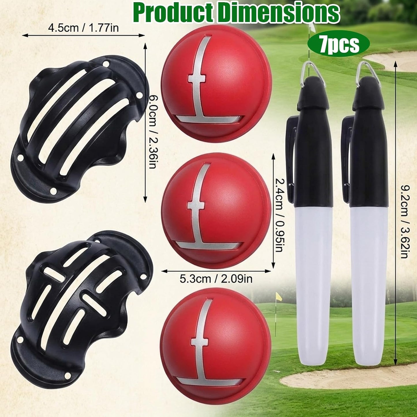 7Pcs Impact Ball Liner Set, Golf Ball Line Marker Tool, Golf Alignment Line Drawing Kit for Putting, Swing Practice & Training