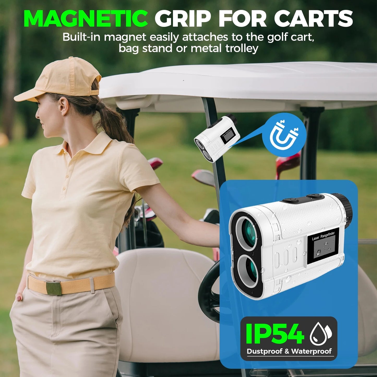 Golf Rangefinder with Slope, 900 Yards Laser Range Finder Golfing, 6X Magnification, Flag Pole Locking Vibration, Rechargeable Range Finders with Magnet Stripe-Ip54 Waterproof Golfing
