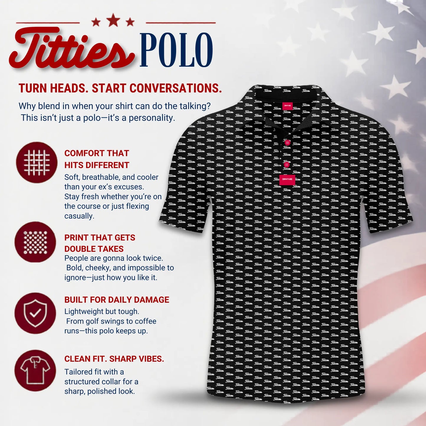 Black Titties Golf Polo for Men - Funny Golf Shirt - Novelty Golf Polo - Mens Golf Gift