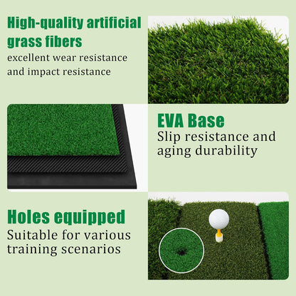 Golf Hitting Mat,Dual-Turf and Tri-Turf Portable & Foldable Golf Mat,Artificial Turf Golf Training Aids for Hitting,Swing & Putting-Ideal Golf Practice Mat for Indoor/Outdoor Use