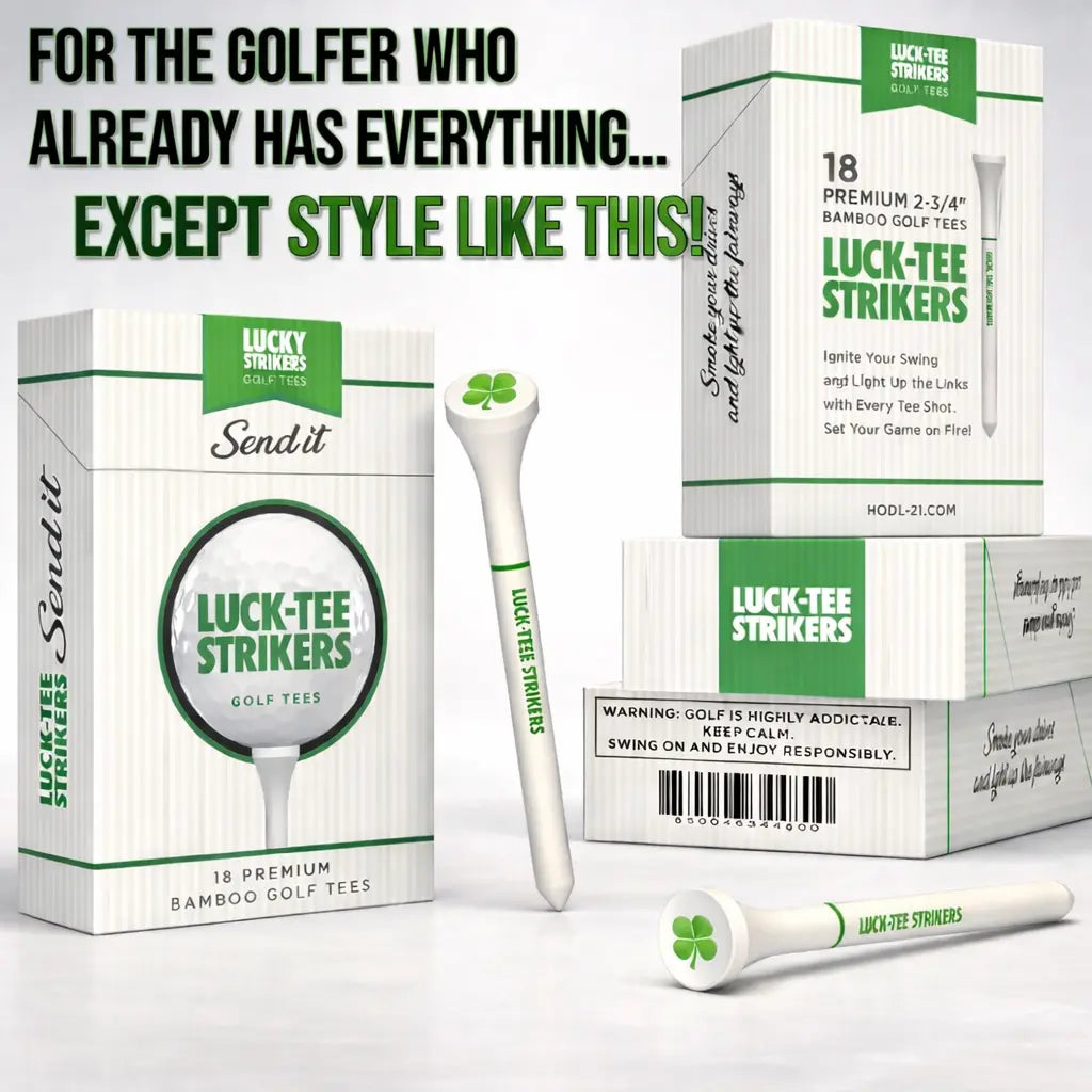 Luck-Tee Strikers Flip-Top Golf Tee Holder | Vintage-Style Pocket Case with 18 Bamboo Tees | Unique Golf Gift for Men, Cool Fathers Day Gift Golf Accessories
